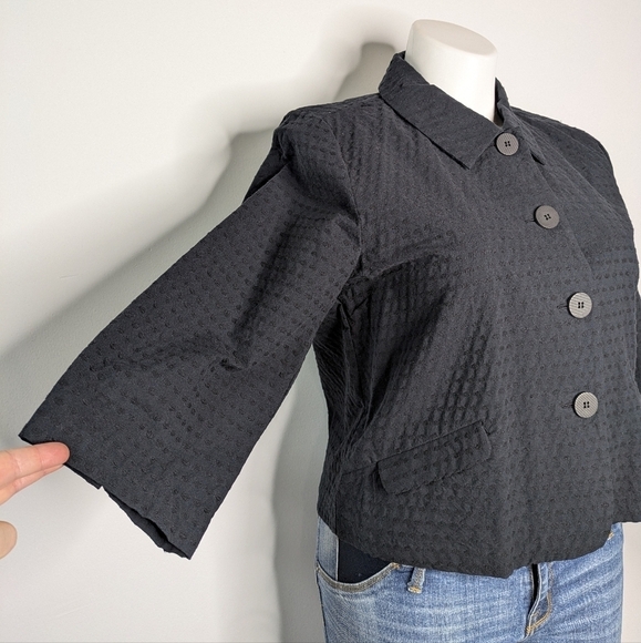 NWT Christopher & Banks black 1/2 sleeve cropped button up top XLP - Picture 4 of 9